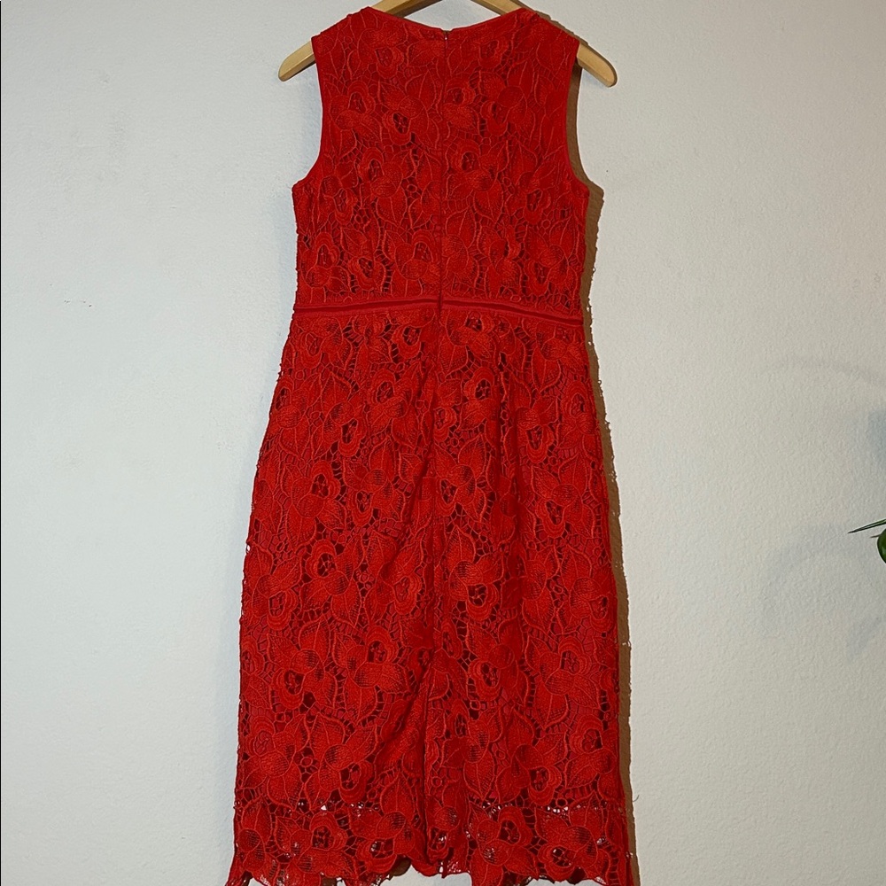 Ann Taylor Vibrant Red Lace Midi Dress - Picture 6 of 15